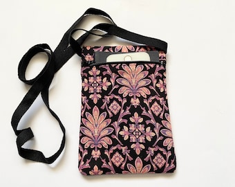 Crossbody bag, zip bag, handmade, compact portable shoulder bag. Cell phone pouch 11.5cm x 17cm. Great for travel or gift