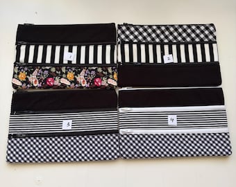 Pencil Case/ Makeup Bag With Three Pockets and three Zippers, Handmade,  Various fabric choices