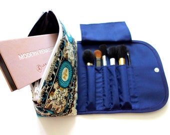 Large Tribal print pattern Large Makeup Bag with a Brush Holder and Snap Button. Handmade, Great for Travel, Gift for Her