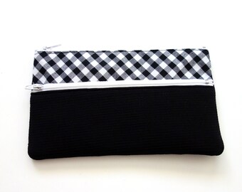 Black and White Striped Pencil Case/ Makeup Bag 19.3cm x 11.5cm With Two Zippers