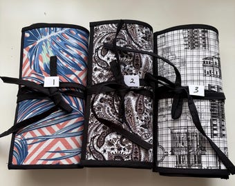 Brush Roll with Zippered Pocket. Holds 9 Brushes, Handmade, Various fabric choices