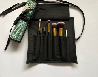 Small Lovely Palm leaf patterned Brush Roll. Holds 7 brushes, handmade, Gift for Her, great for travel.