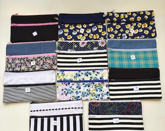 Pencil case / Makeup Bag With Two Zippers, Handmade, Various fabric choices