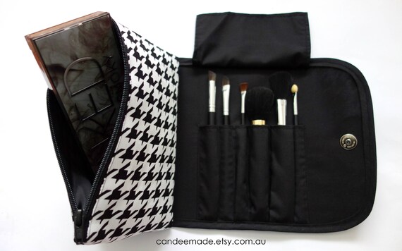 Classy Large black & white Makeup Bag with a Brush Holder a Magnetic Button. Great for Travel, Gift For Her Classy Large black & white Makeup Bag with a Brush Holder a Magnetic Button. Great for Travel, Gift For Her