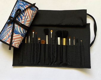 Beautiful Large Palm leaf patterned Brush Roll, Handmade, Holds 16 brushes, Great Gift, Perfect for Travel