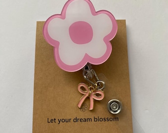 Flower Badge Reel, Retractable ID Holder, Nurse Doctor Student Acrylic Clip