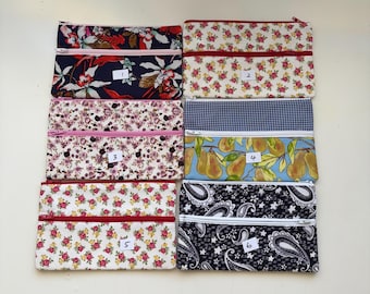 Pencil case / Makeup Bag , Zip Pouch with Two Pockets and Zippers,  Handmade, Various fabric choices