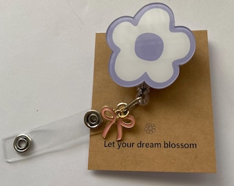 Flower Badge Reel, Retractable ID Holder, Nurse Doctor Student Acrylic Clip