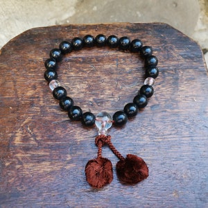 Rare Vintage Japanese Juzu Buddhist Prayer Beads Mala Beads Buddhist Rosary Big Japanese Black Stone Beads Transparent Markers And Guru Bead