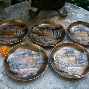 1970s Set Of Five Japanese Showa Period Bakelite Urushi Lacquerware Meimeizara Small Plates For Tea Ceremony Sweets