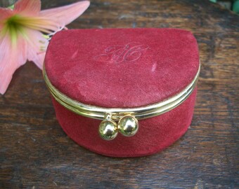 Her Vintage Red Suede Coin Cosmetic Lipstick Snap Purse