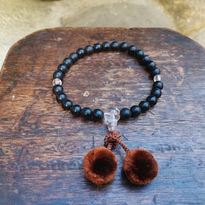 Rare Vintage Japanese Juzu Buddhist Prayer Beads Mala Beads Buddhist Rosary Big Japanese Black Stone Beads Transparent Markers And Guru Bead