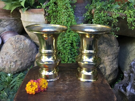 Set Of 2 Distressed Japanese Brass Hanadate Buddhist Altar Etsy