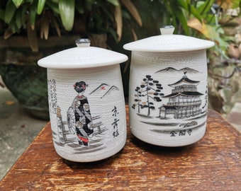 Set Of 2 Kyoto Geisha Golden Pavilion Husband And Wife Kyo Yaki Meoto Yunomi Tea Cups