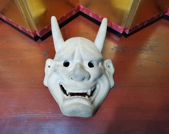 Antique Japanese Wood Mask - Vintage Hand Carved and Painted