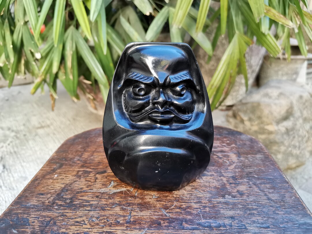 Huge Japanese Rare Nachiguroishi Black Stone Carving Daruma