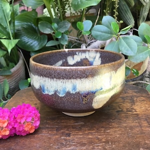 Japanese Brown Glazed Abstract Matcha Chawan Tea Bowl Signed