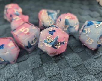 PREORDER Blahaj says Trans Rights! - Set of 7 Gaming Dice + Extras PREORDER