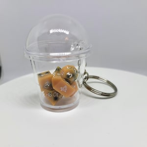 Bubble Tea! - Set of 7 Mini Gaming Dice + Cup Keychain Container