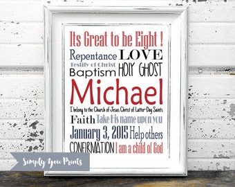 Baptism Subway Art, Boy Baptism Gift, LDS, Boys Room Decor, Customize Your Colors, Multiple Sizes