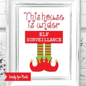 Elf Surveillance Wall Art Instant Download 8x10, Elf, Christmas Printable, Red and Green Christmas Wall Art image 1