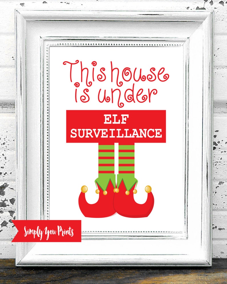 Elf Surveillance Wall Art Instant Download 8x10, Elf, Christmas Printable, Red and Green Christmas Wall Art image 1