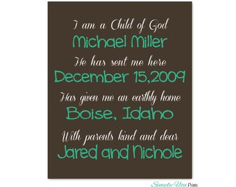 I Am a Child of God Subway Art, Brown, Teal, Boys Room Wall Art, LDS