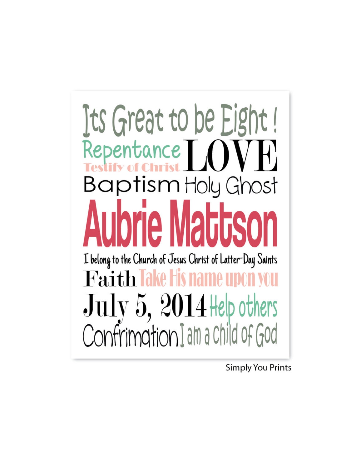 Baptism Subway Art-printable Girl Baptism Gift,lds, Digital File - Etsy