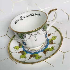 Jinkx Monsoon &quot;Water off a Duck&#39;s Back&quot; tea cup and saucer - Rupaul&#39;s Drag Race