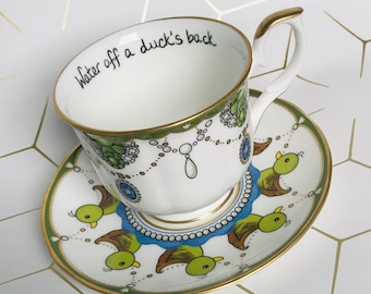 Jinkx Monsoon &quot;Water off a Duck&#39;s Back&quot; tea cup and saucer - Rupaul&#39;s Drag Race