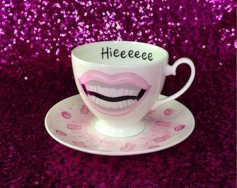 Alaska Thunderfuck 5000 &quot;Hieeeeee!&quot; tea cup and saucer - Rupaul&#39;s Drag Race