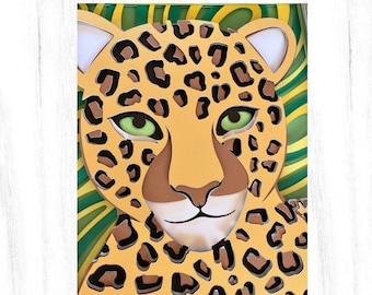3d Leopard svg, Leopard Shadow Box svg, Shadow Box svg, Leopard spots svg, Botanical svg