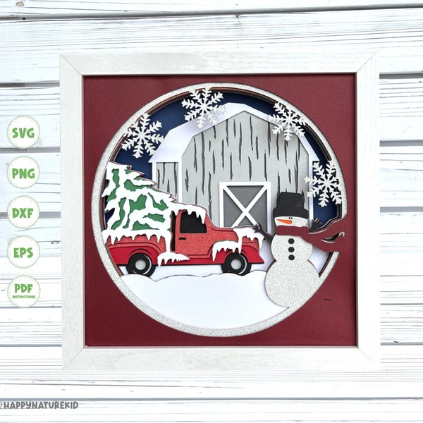 Winter scene shadow box svg, Shadow box svg, Christmas shadow box svg, Shadow box, Christmas truck svg, Snow man svg, Svg files for Cricut