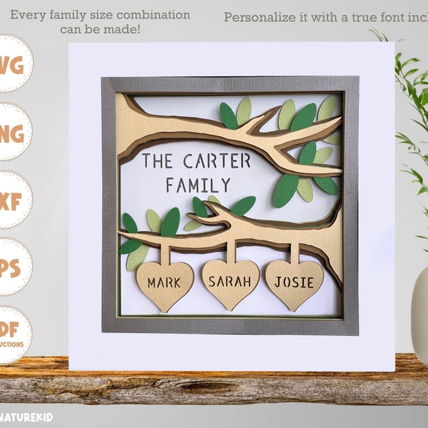 Family Tree SVG, PERSONALIZABLE Family Tree Shadow box svg, 3d svg, Layered svg, Family Tree Decor, Cricut Svg