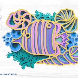 3d Tropical Fish svg, Fish svg, 3d Fish svg, Ocean svg, Layered svg, sea shell svg, Cricut Cut File