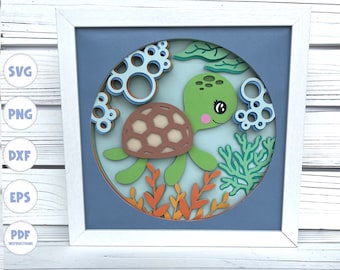 Turtle shadow box svg, Shadow box svg, Ocean svg, 3d svg, Layered svg