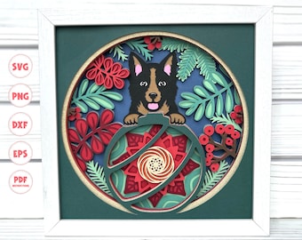3d Christmas Dog svg, Christmas Dog shadow box svg, Shadow box svg, 3d Dog svg, Layered mandala, 3d svg, Svg Files for Cricut, Christmas svg