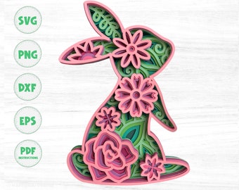 イースターバニーと春の花のシャドーボックス イースターバニーと春の花のシャドーボックス