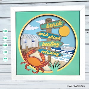 Entspannen Strand Szene Schatten Box svg, Strand Zeichen svg, Strand Schattenbox svg, Cricut projekte, svg-Dateien für Cricut, Silhouette svg, light box