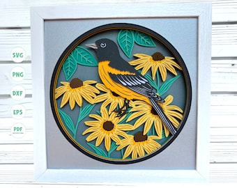 3d Baltimore Oriole shadow box svg, 3d Layered svg, Maryland State Bird svg, 3d Bird shadow box svg, 3d svg, Svg files for Cricut