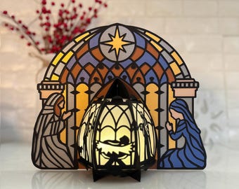 Nativity Stained Glass Lantern svg, Christmas Lantern svg, Nativity Lantern shadow box svg, DIY paper Lantern, Cricut projects cardstock svg