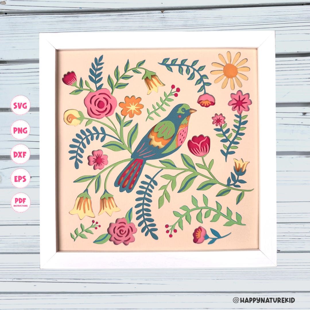 Boho Bird Shadow Box Svg, Spring Shadow Box Svg, Svg Files for Cricut ...
