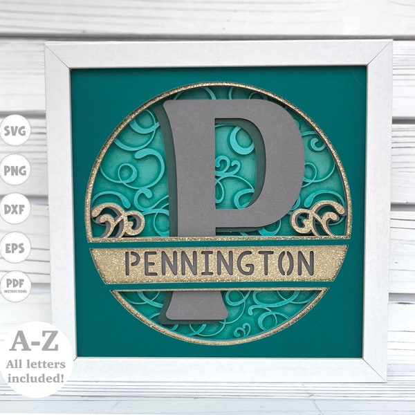 Letter Monogram Shadow Box svg, Personalized Monogram Shadow Box svg, mr and mrs svg, Last Name svg, Alphabet svg, 3d svg