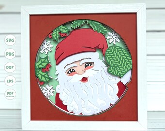 サンタのクリスマスシャドーボックス SVG: 3D ペーパークラフト
