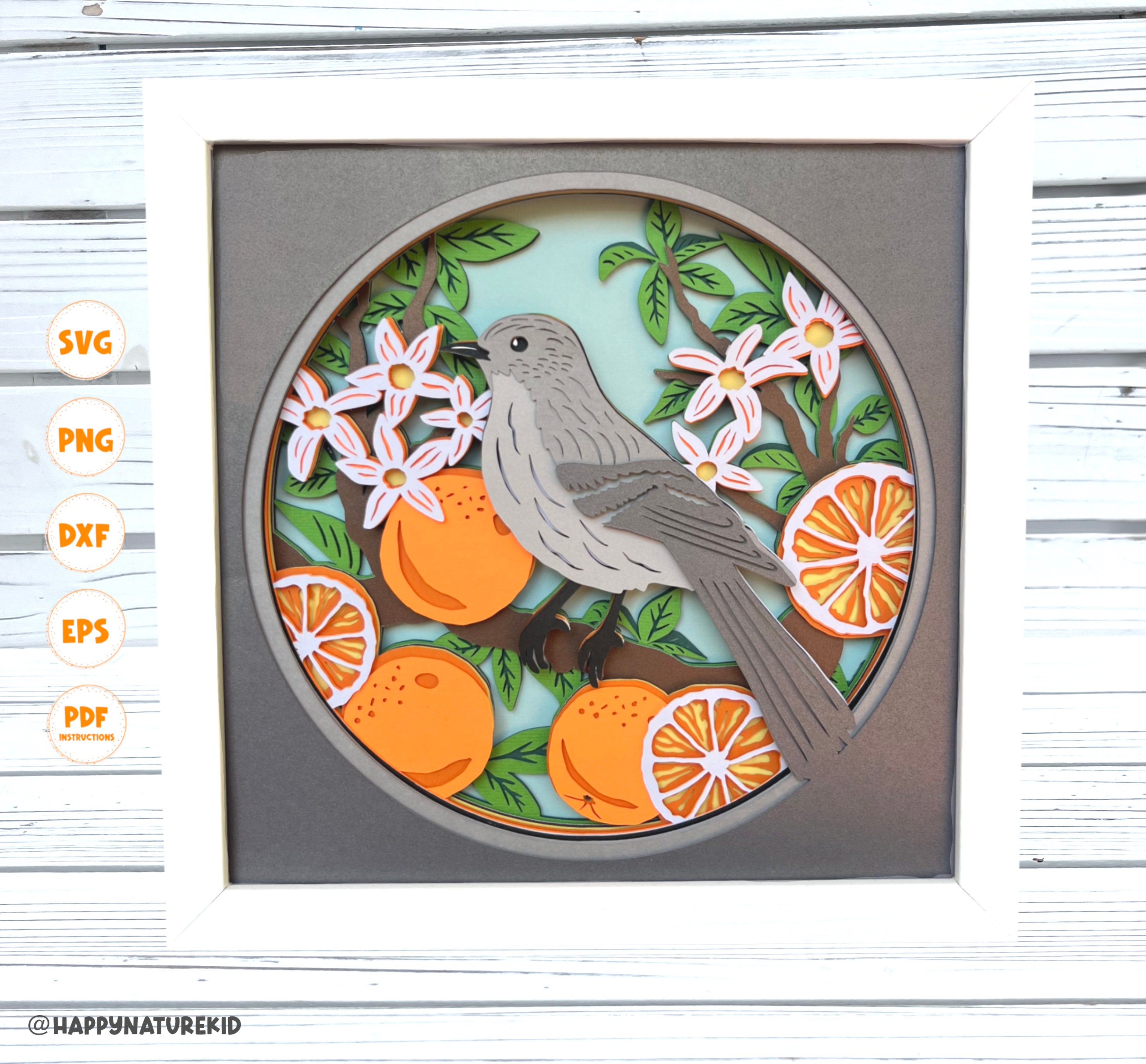 3d Mockingbird Shadow Box Svg, Orange Blossom Svg, 3d Layered Svg, Bird ...