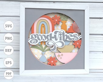 Good Vibes shadow box svg, Shadow box svg, good vibes svg, Boho svg, boho Shadow box, Shadow Box, Cricut svg