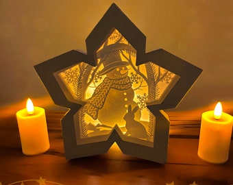 3d Snowman Snowflake Shadow box svg, 3d paper Lantern svg, Cricut projects, Paper cutting Template, Svg files for Cricut, Christmas Decor