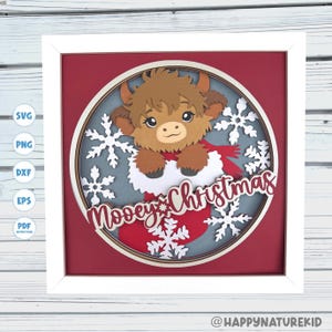 Süße Weihnachtskuh Schattenbox svg, Highland Kuh Schattenbox svg, Mooey Weihnachten svg, Cricut Projekte, Silhouette svg, 3D-Schicht-Svg, 3D-Svg