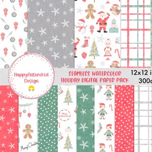 Seamless digital paper, Christmas Digital Paper, Christmas Papers, Watercolor Digital Paper