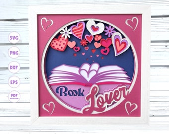 3d Book Lover Shadow box svg Book Lover svg Shadow box svg 3d Layered svg 3d svg svg files for Cricut Book svg Cardstock svg